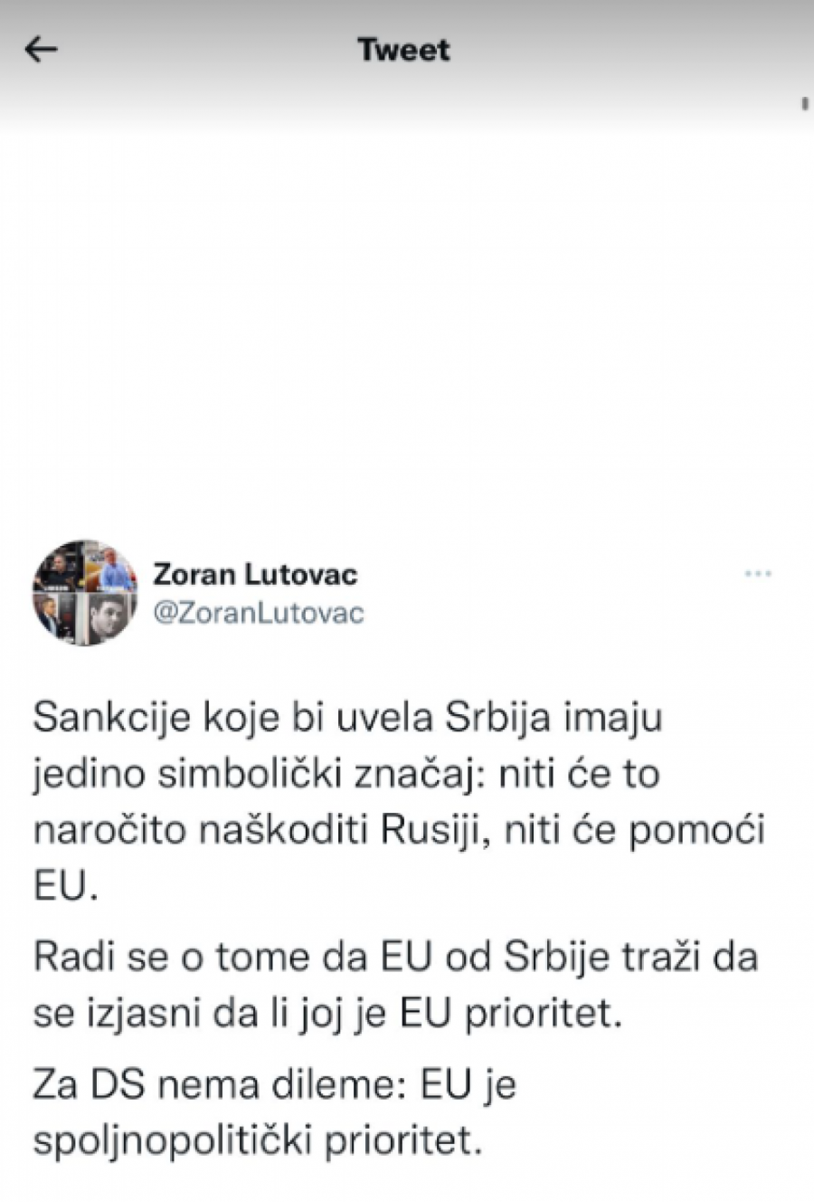 LUTOVAC: Sankcije koje bi uvela Srbija imaju jedino simbolički značaj