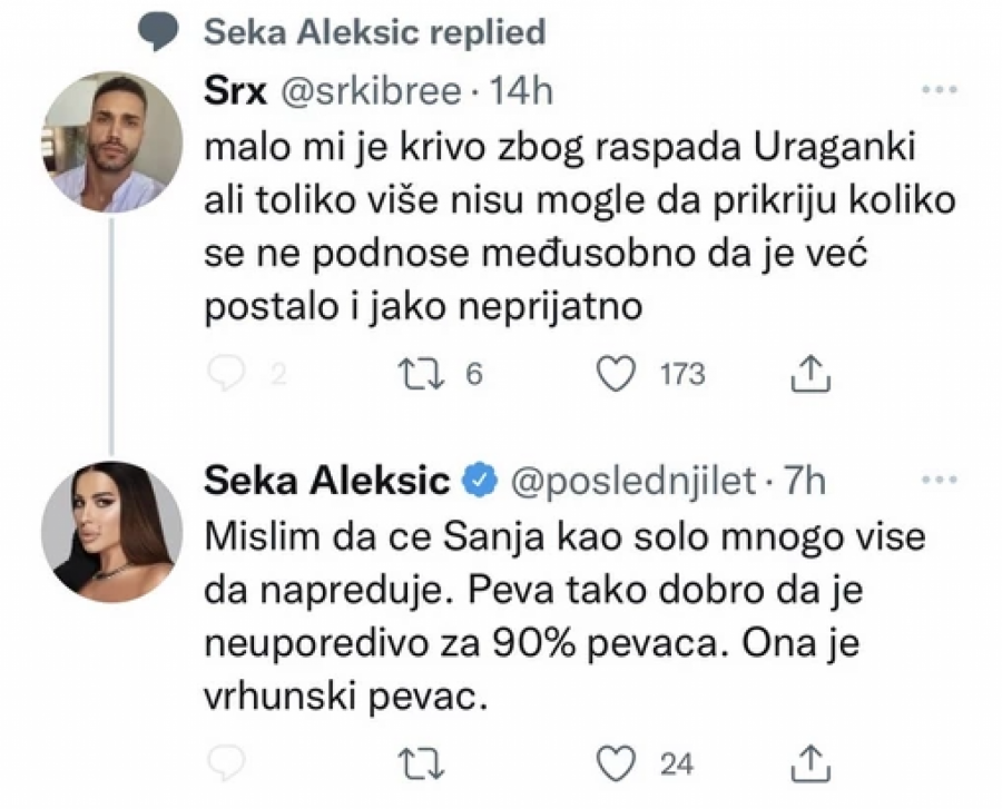 SANJA ĆE NAPREDOVATI KAO SOLO PEVAČ, ONA NAJBOLJE PEVA Seka Aleksić progovorila o raspadu Uraganki