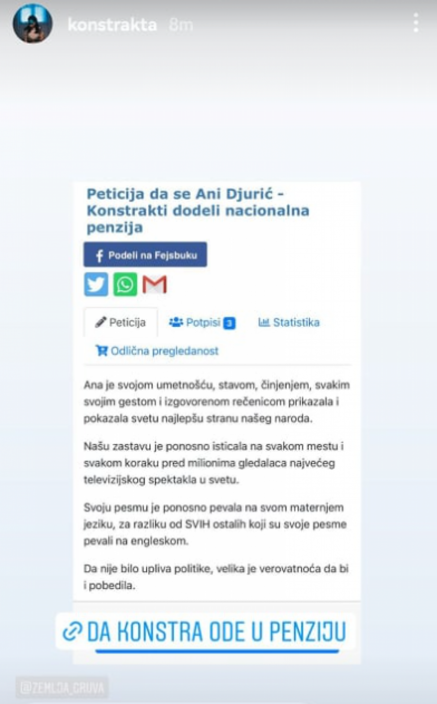 POKRENUTA PETICIJA ZA KONSTRAKTU Narod se bori za prava zdrave umetnice, od države tražili samo jedno (FOTO)