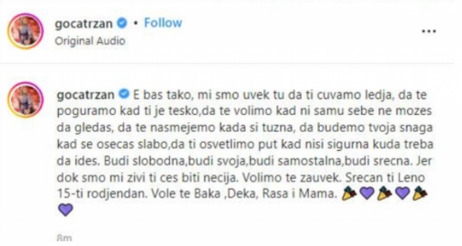 GOCA TRŽAN SE JAVNO OBRATILA ĆERKI Njena poruka raznežila je sve (FOTO)