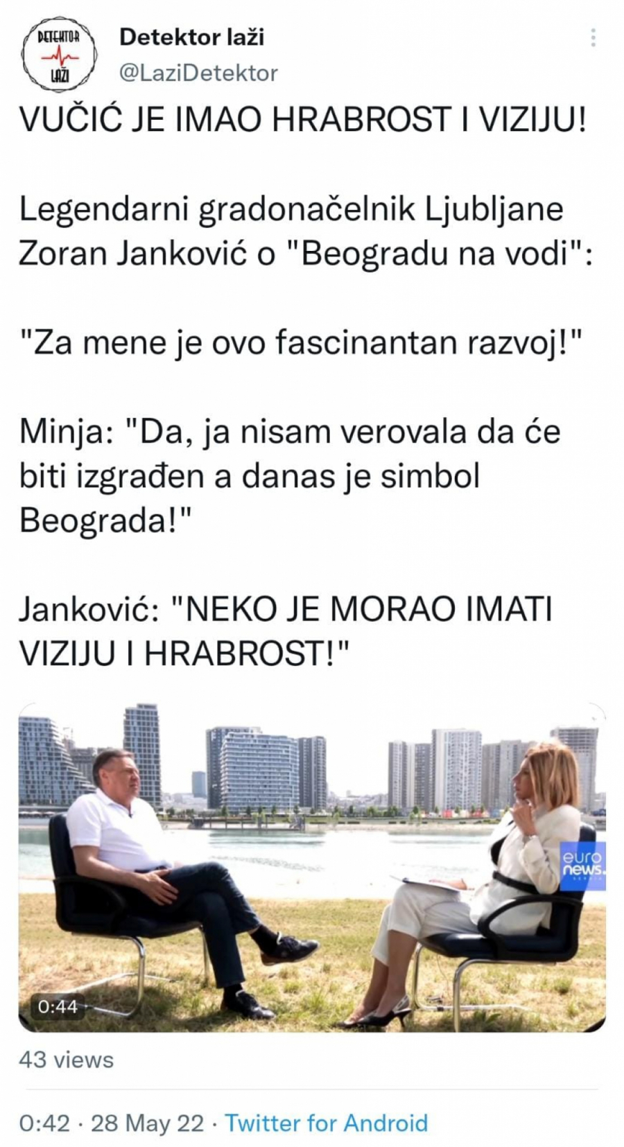 VUČIĆ JE IMAO HRABROST I VIZIJU Gradonačelnik Ljubljane ispričao kako je predsednik Srbije započeo projekat Beograd na vodi (VIDEO)