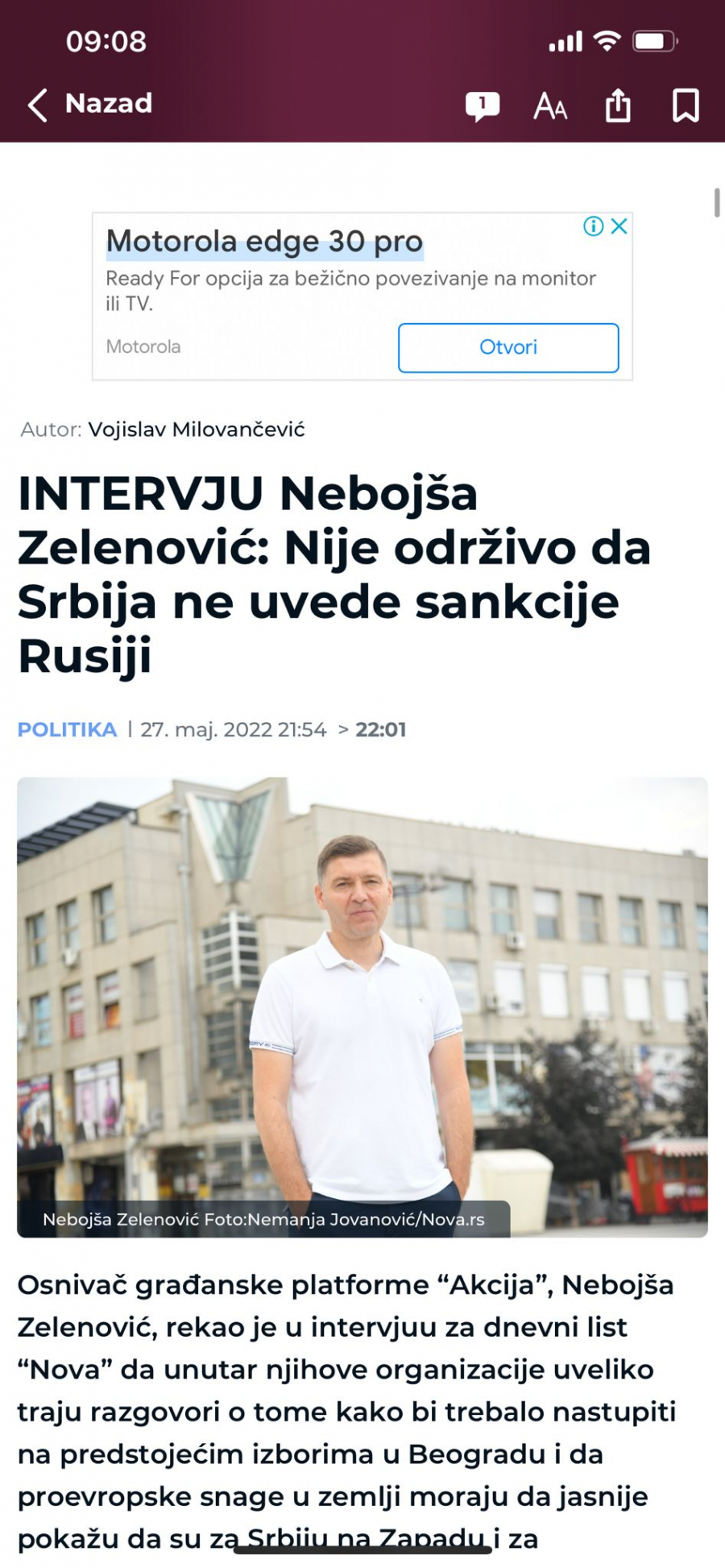 ZELENOVIĆ: Srbija mora uvesti sankcije Rusiji