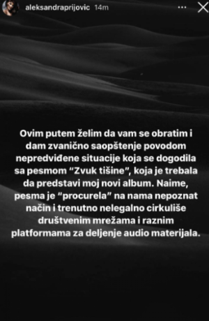 NIJE USPELA! Aleksandra Prijović se večeras javno obratila svima nakon nepravde koja joj je učinjena (FOTO)