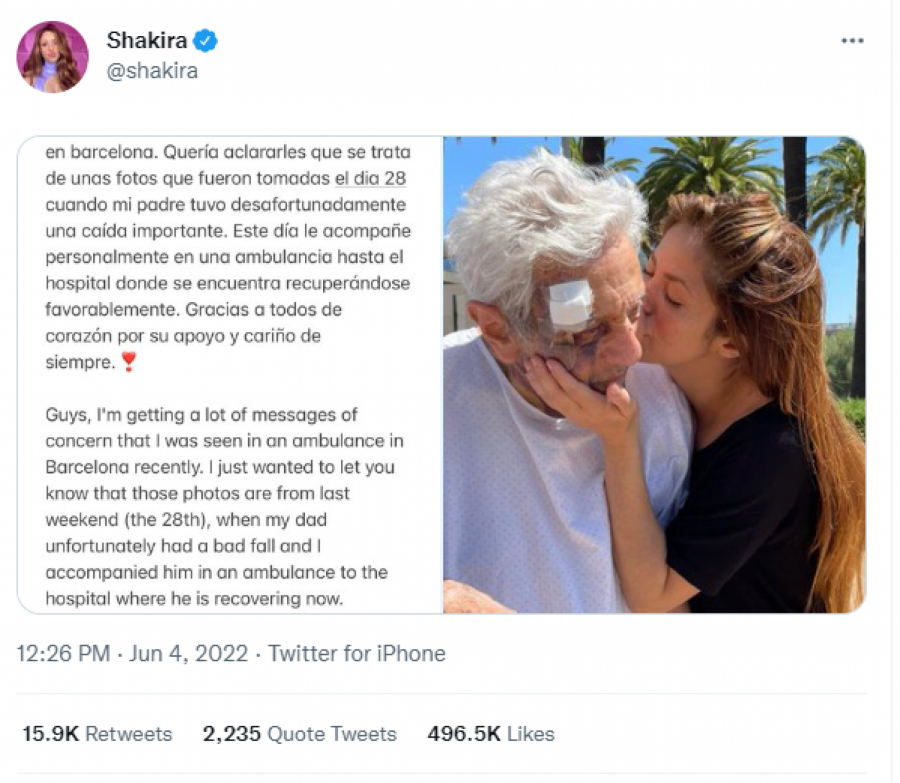 HITNO SU GA HOSPITALIZOVALI Šakirin otac pao, pevačica se oglasila