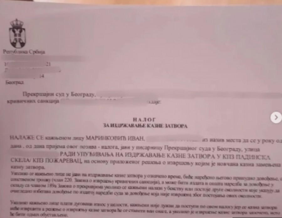 IVAN MARINKOVIĆ IDE U ZATVOR Stiglo rešenje iz suda, a evo i koliko će morati da leži