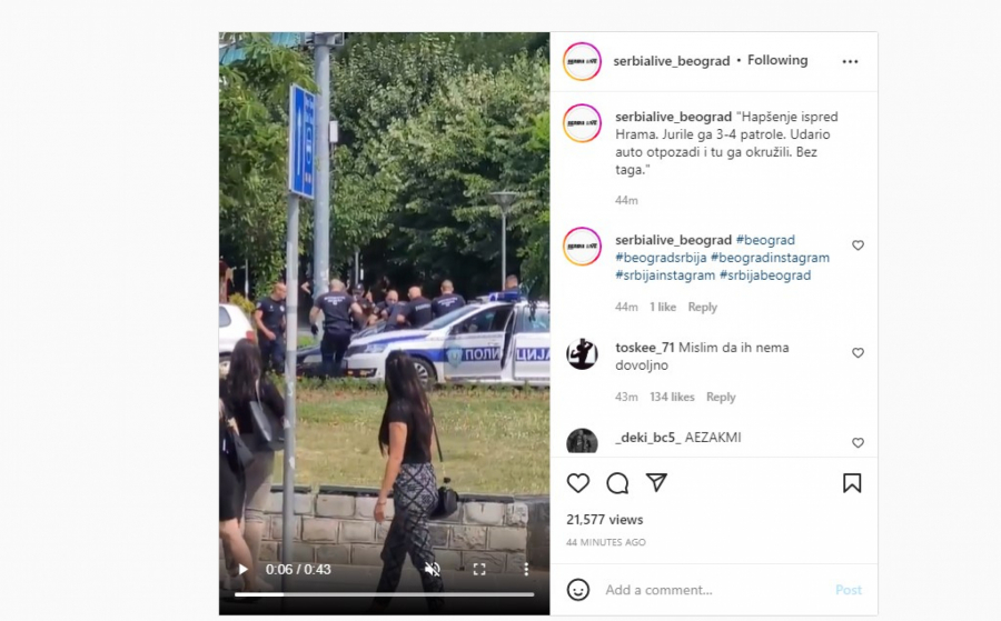 DRAMATIČNO HAPŠENJE KOD HRAMA SVETOG SAVE Potera stigla bahatog vozača koji je usput oborio i motociklistu