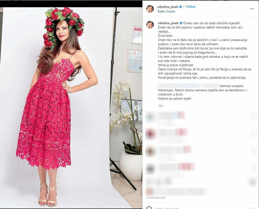 NIKOLINA PIŠEK SKINULA CRNINU Voditeljka pozirala u ružičastoj haljini sa ružama u kosi i pratiocima poslala dirljivu poruku (FOTO)