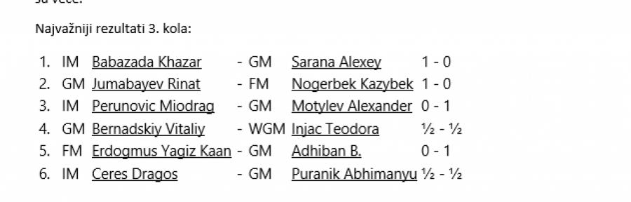 BABAZADA IZ AZERBEJDŽANA POBEDIO I SARANU Teodora Injac nastavlja da impresionira, Ivić uzeo ceo poen