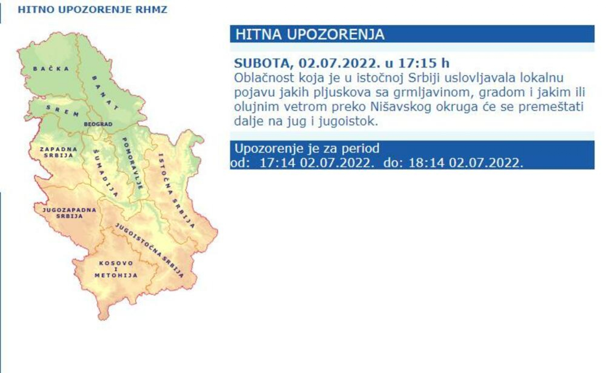 OLUJA ĆE POČETI SVAKOG TRENUTKA Hitno upozorenje RHMZ na nevreme u ovim delovima Srbije