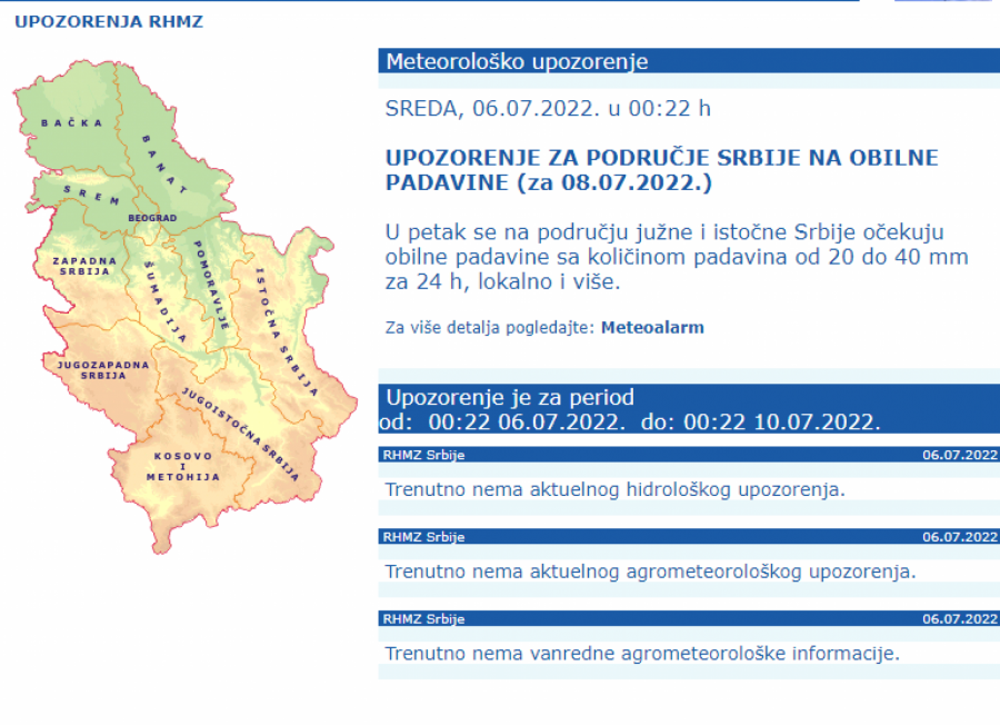 VREMENSKA PROGNOZA ZA SREDU, 06. JUL Osetno svežije, a evo kako će biti narednih sedam dana