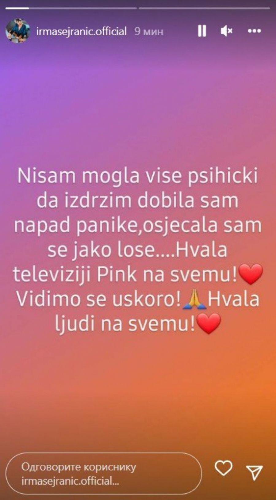 NISAM VIŠE MOGLA Irma Sejranić se oglasila nakon diskvalifikacije, evo šta je imala da kaže (FOTO)