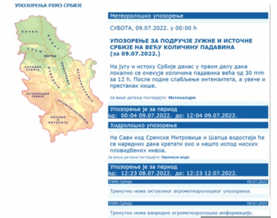 RHMZ UPALIO ALARME ZBOG OGROMNIH KOLIČINA PADAVINA! Očekuje se nagli skok vodostaja na ovim rekama