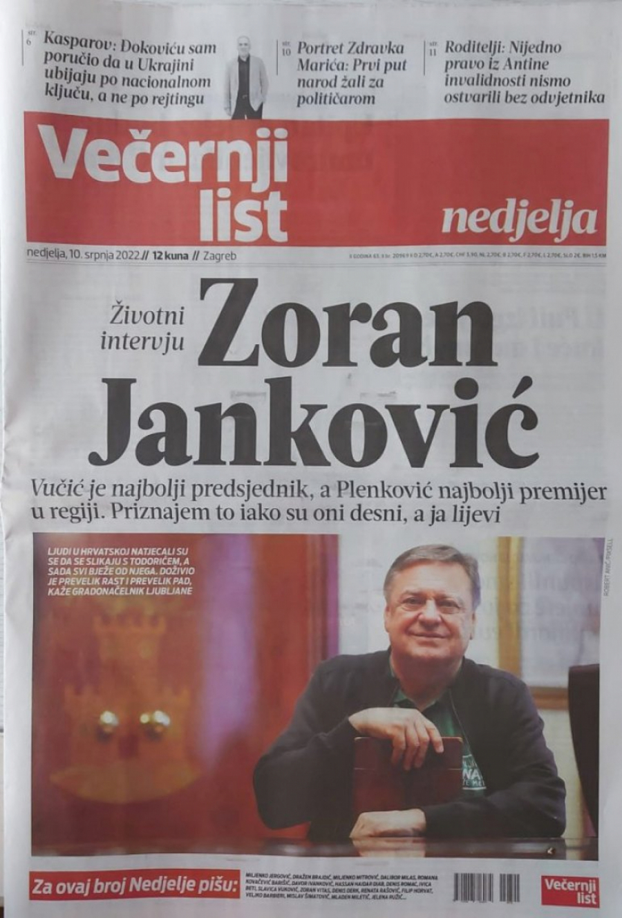 VUČIĆ JE NAJBOLJI PREDSEDNIK U REGIONU Gradonačelnik Ljubljane Zoran Janković u intervjuu za hrvatske medije
