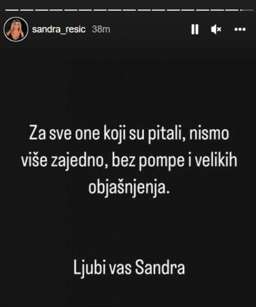 RASKINULI SANDRA REŠIĆ I ANĐELO RANKOVIĆ Pevačica šutnula manekena nakon samo mesec dana, a o njenoj poruci svi pričaju (FOTO)