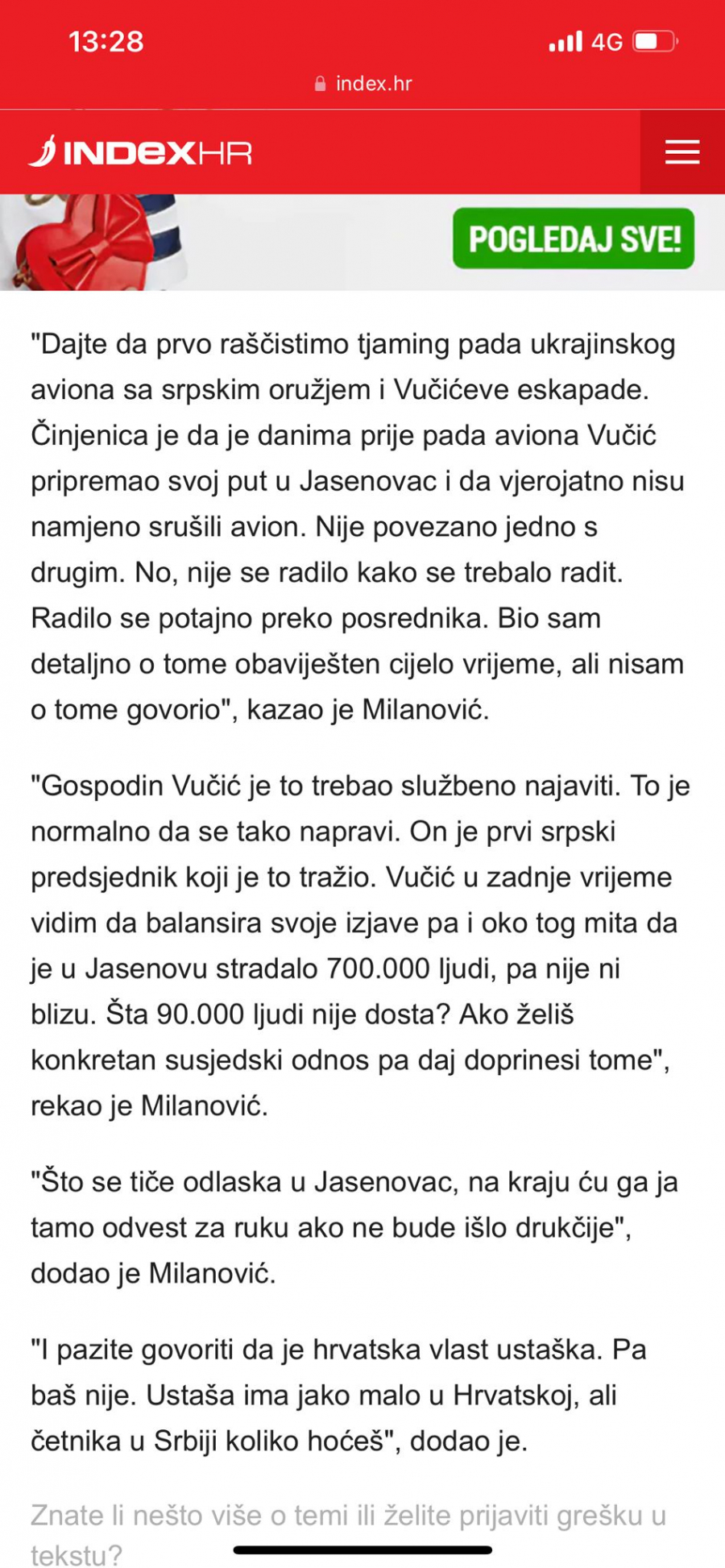 MILANOVIĆ POŠTENO PRIZNAO 