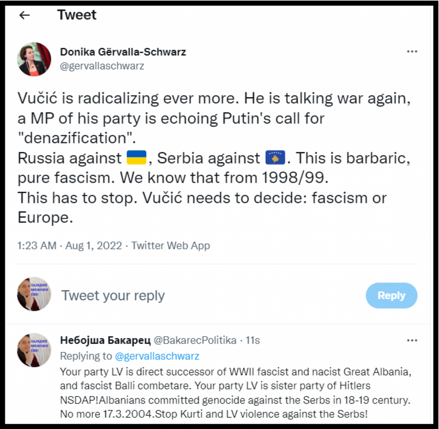 BAKAREC ODGOVORIO  DONIKI ĐERVALI ŠVARC: Vaša partija je sestrinska partija Hitlerove!