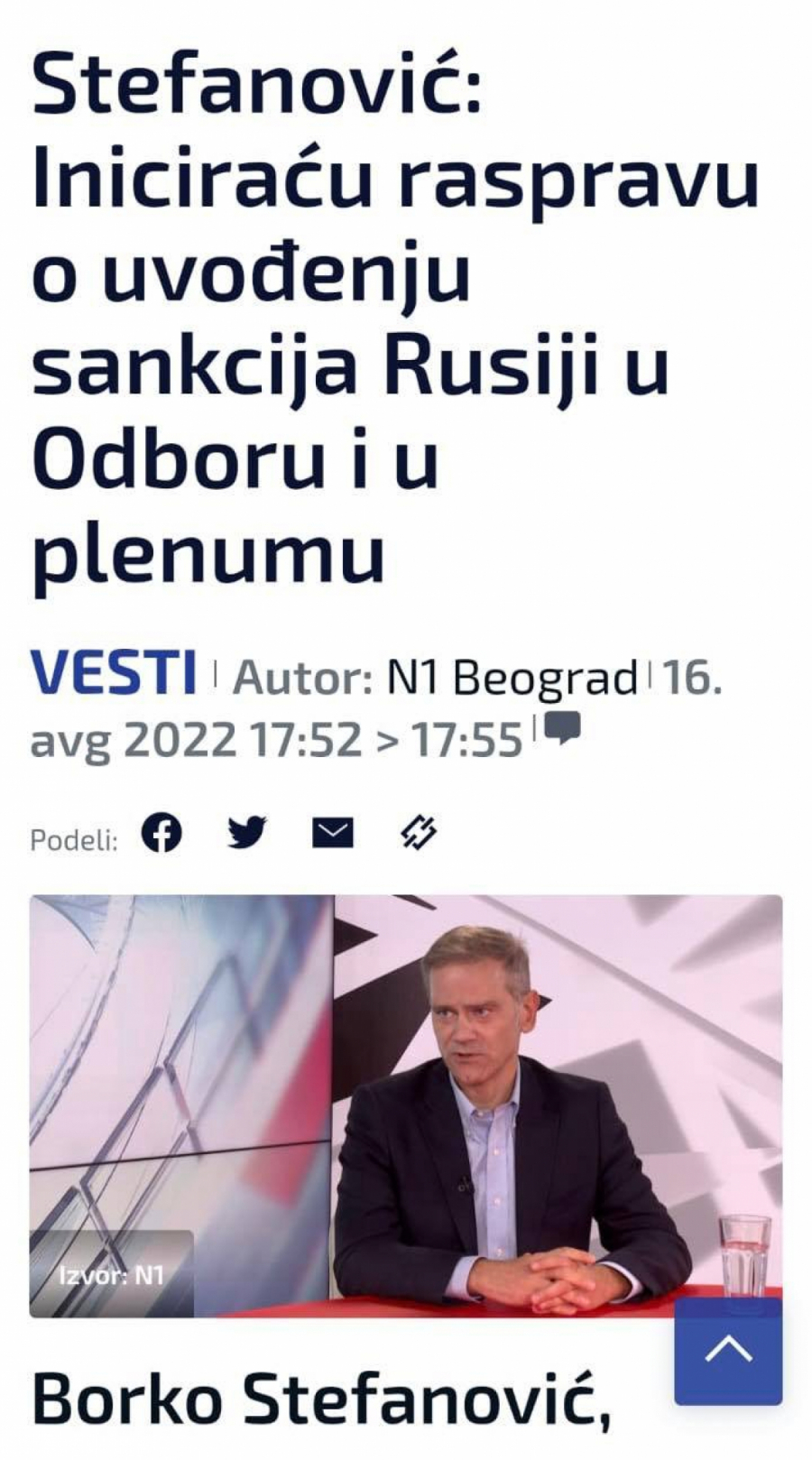 OPOZICIJA HOĆE SANKCIJE! Stefanović: Iniciraću raspravu o uvođenju sankcija Rusiji u Odboru i u plenumu!