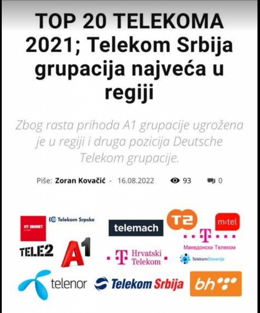 LEPA VEST ZA SRBIJU! I Hrvati priznali da je Telekom Srbije najveći u regionu