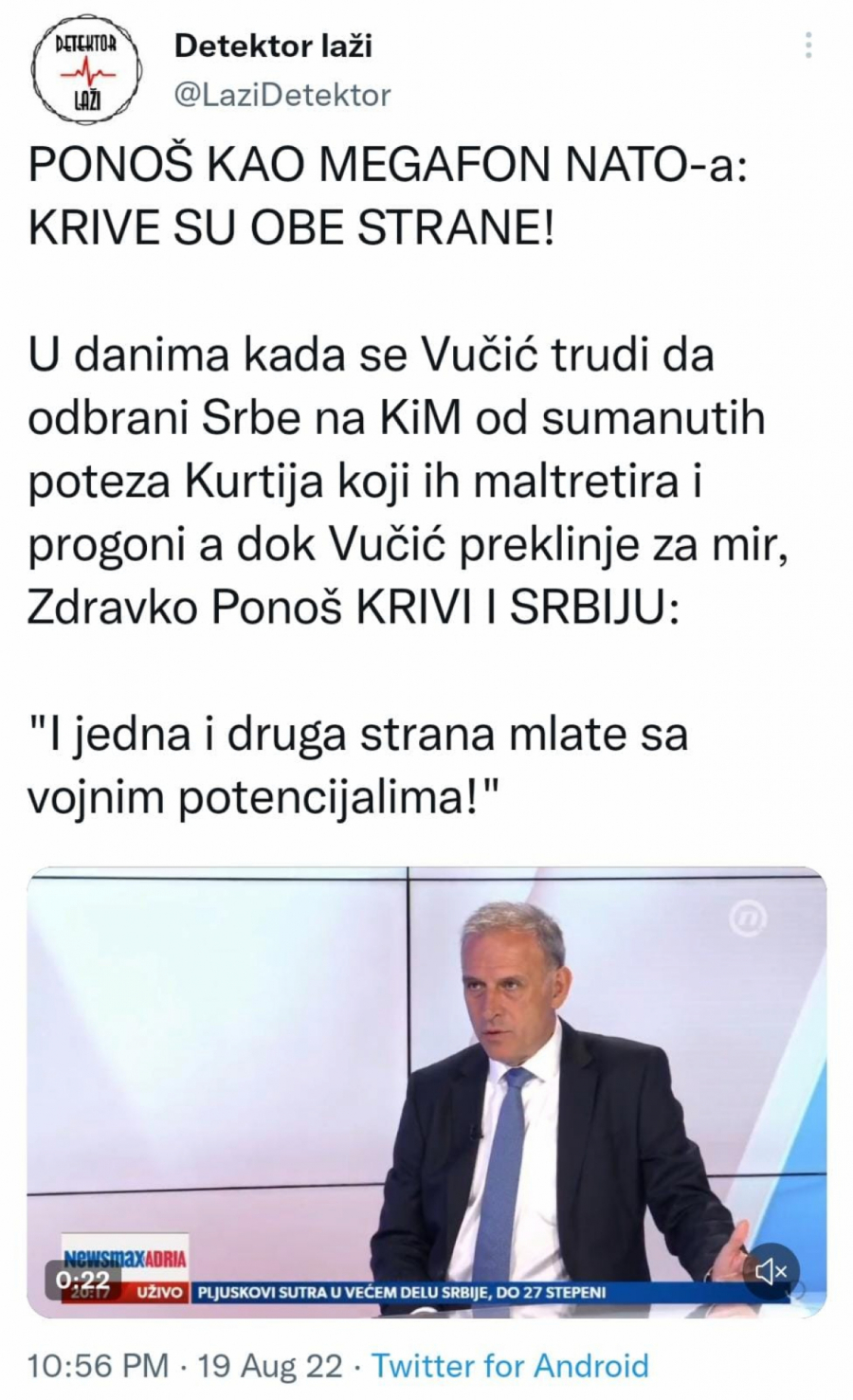 PONOŠ KAO MEGAFON NATO-A: Dok se Vučić trudi da odbrani Srbe na KiM, Zdravko krivi Srbiju! (VIDEO)