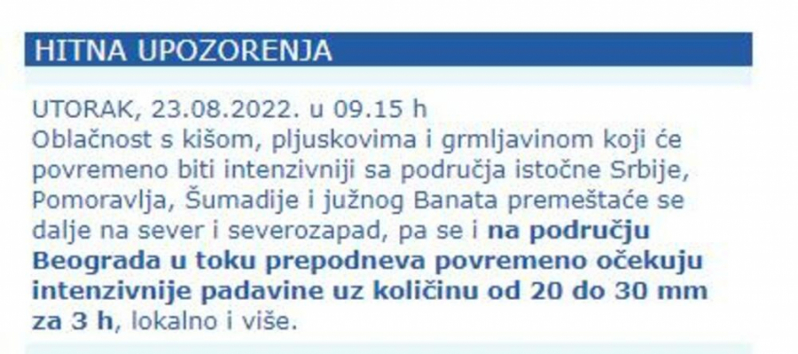 RHMZ IZDAO HITNO UPOZORENJE Upaljen meteo alarm, kritično u ovim delovima Srbije!