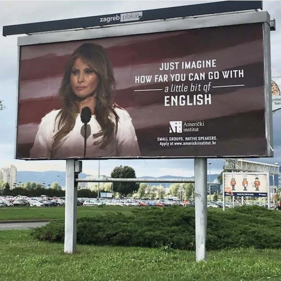 RASIZAM U HRVATSKOJ Osvanuo skandalozan bilbord o Melaniji Tramp usred Zagreba (FOTO)