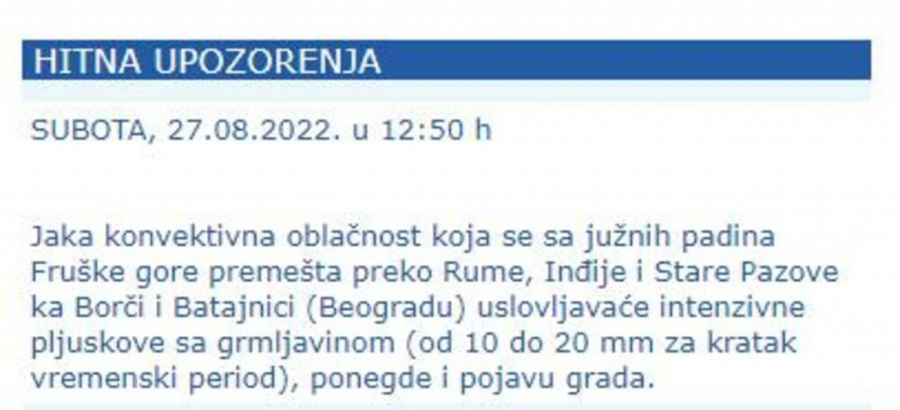 SKLANJAJTE SE SA ULICA, SLEDI NEVREME! RHMZ izdao hitno upozorenje, dolaze pljuskovi, grmljavina i grad