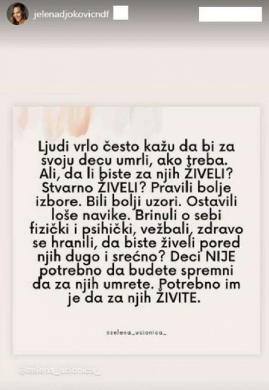 DECI NIJE POTREBNO DA UMRETE ZA NJIH Jelena Đoković podelila ovu poruku o roditeljstvu: Zbog njih ostavite loše navike