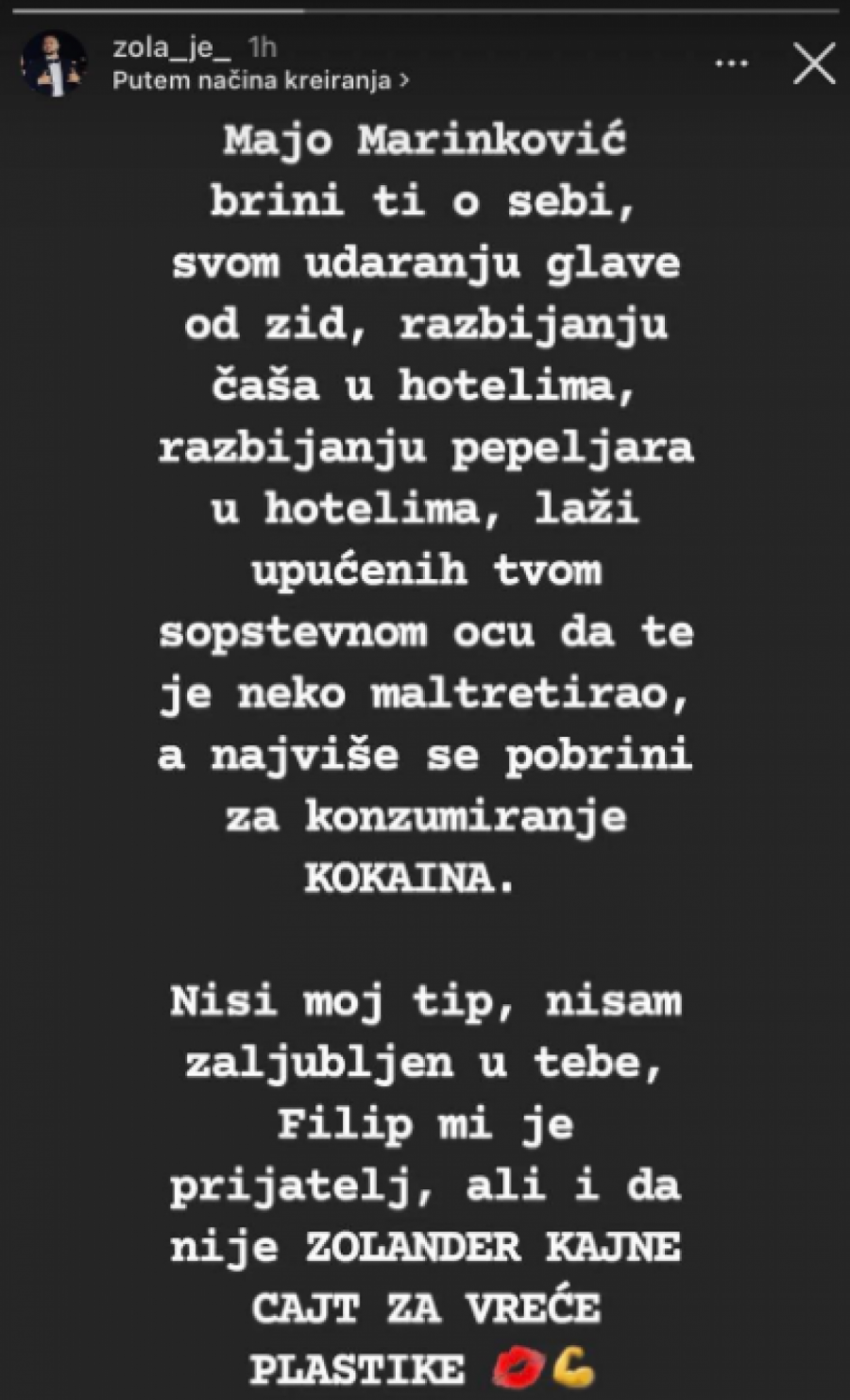 POBRINI SE ZA PONAŠANJE U HOTELU I KOKAIN! Zola odgovorio Maji Marinković i obelodanio sve njene mračne tajne, spomenuo i njenog oca (FOTO)