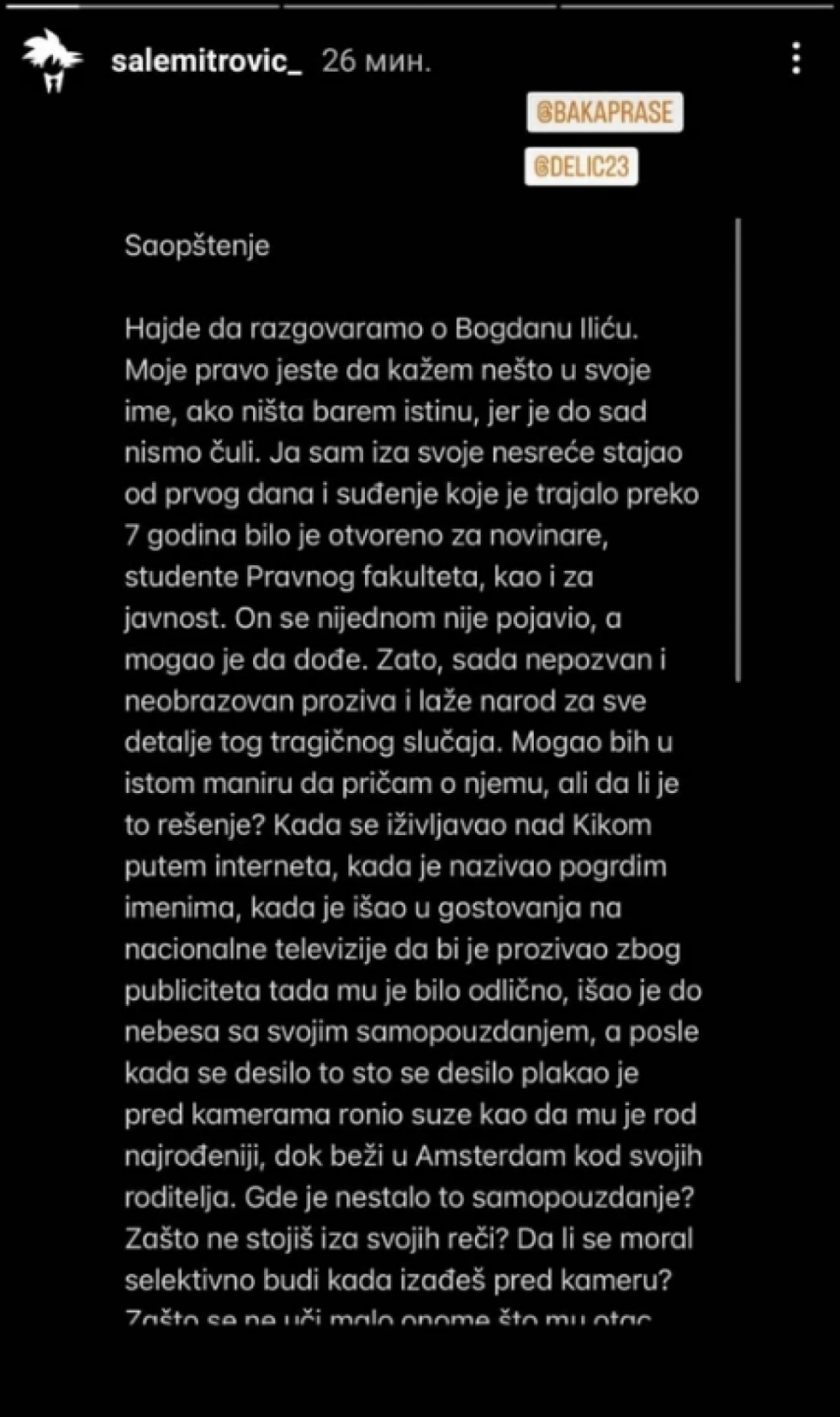 JAVNO OBRAĆANJE SINA ŽELJKA MITROVIĆA BAKI PRASETU! Aleksandar prvi put progovorio o stravičnoj nesreći i izazvao Jutjubera da uradi ovo