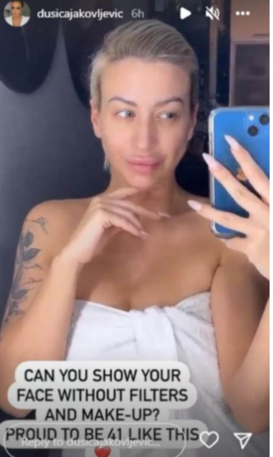 IMAM 41 GODINU I IZGLEDAM OVAKO Dušica Jakovljević oduševila javnost, objavila fotku bez šminke, umotana samo u peškir (FOTO)