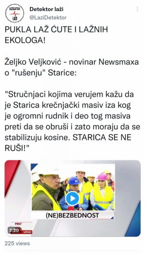 PUKLA LAŽ ĆUTE I LAŽNIH EKOLOGA! Ne ruši se Starica već takozvana opozicija skuplja političke poene