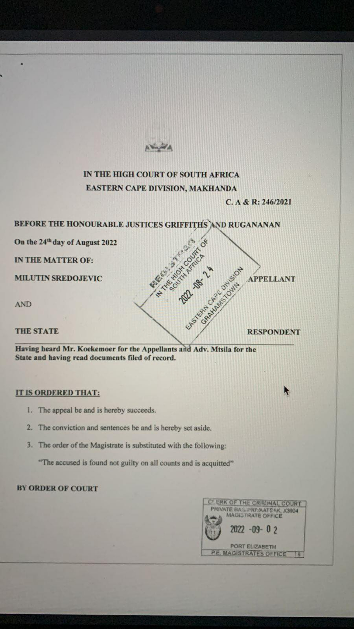 PRAVDA ZA SREDOJEVIĆA Srbin preživeo golgotu u Južnoj Africi, pa ga sud proglasio nevinim