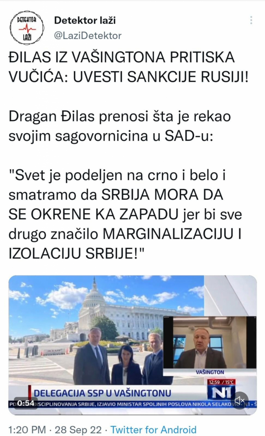 ĐILAS I IZ VAŠINGTONA PRITISKA VUČIĆA: 