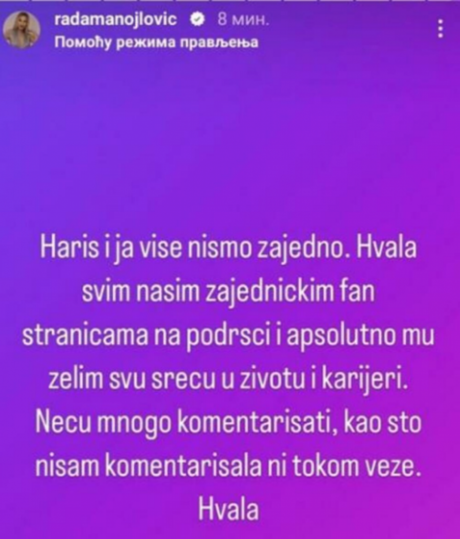 RADA MANOJLOVIĆ ŠUTNULA HARISA! Pevačica se oglasila i konačno potvrdila glasine o raskidu veze sa kolegom (FOTO)