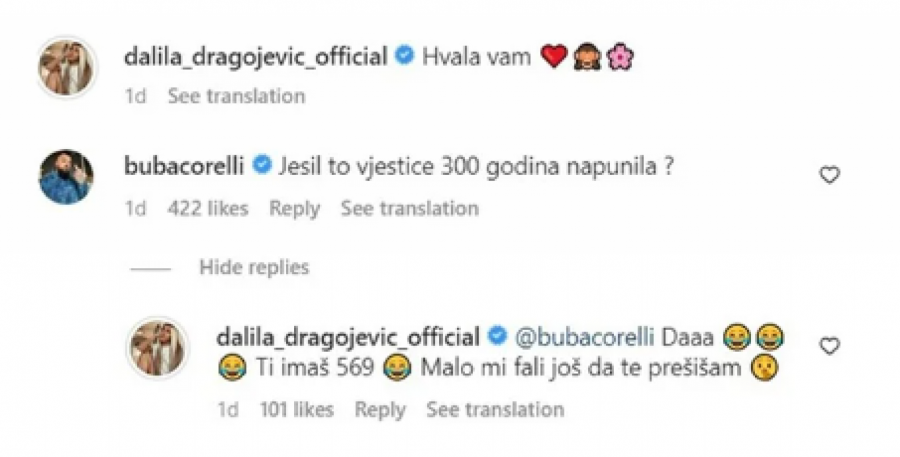 NAZVAO JE VEŠTICOM OD 300 GODINA Buba Koreli ostavio komentar Dalili na forografiji, ona mu nije ostala dužna