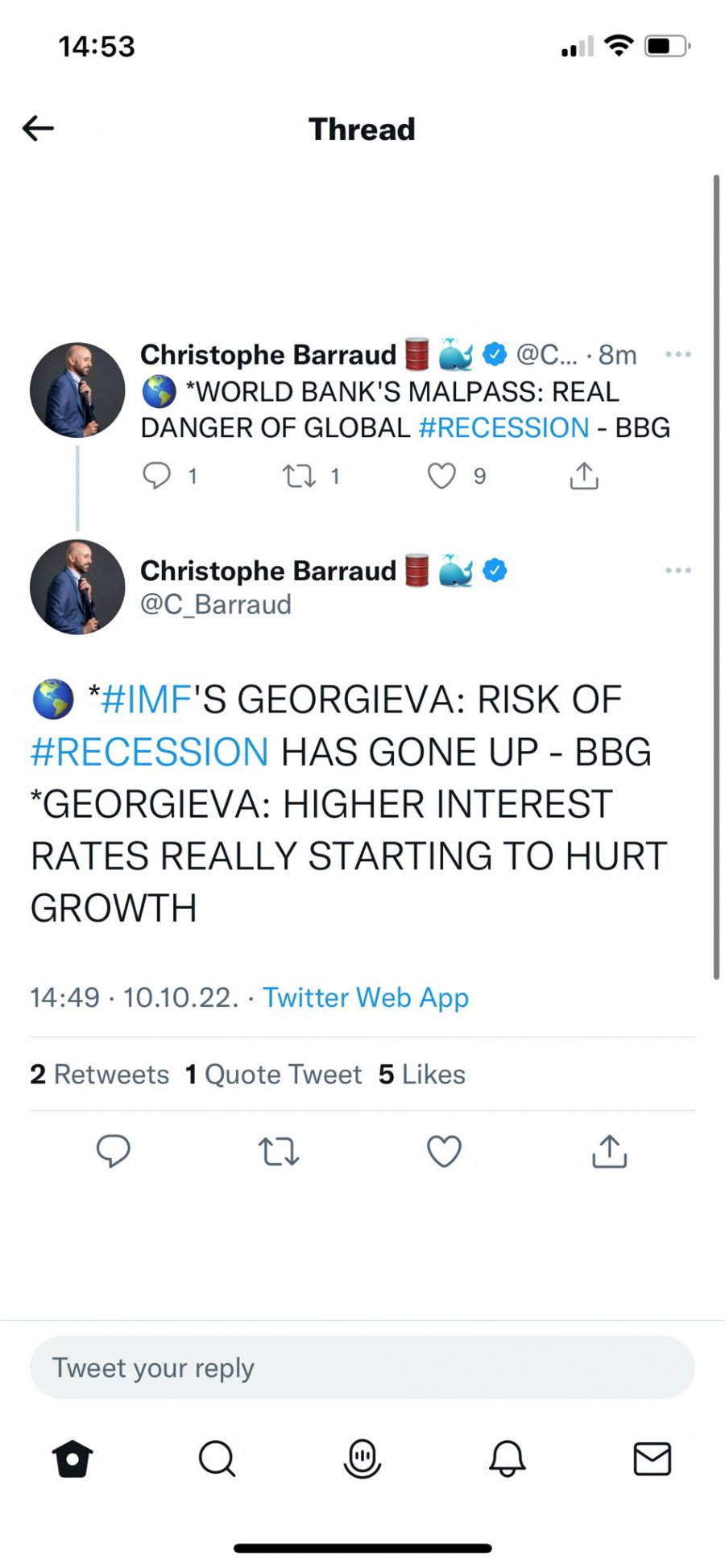 RECESIJA SVE IZVESNIJA Odgovor centralnih banaka na inflaciju samo doliva ulje na vatru