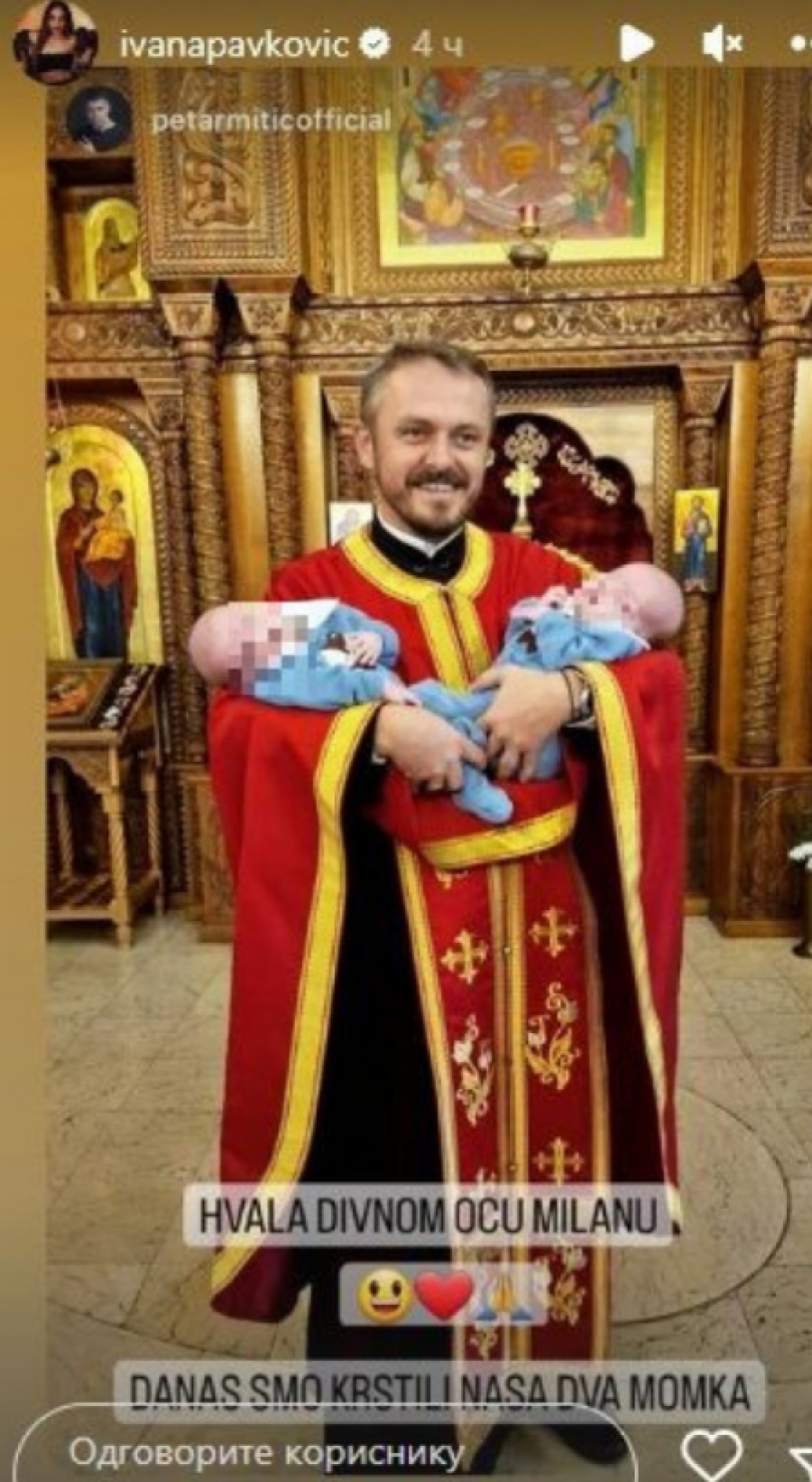 VELIKI DAN ZA NJIH Ivana Pavković i Petar Mitić krstili blizance, mama se odmah latila mikrofona (FOTO)