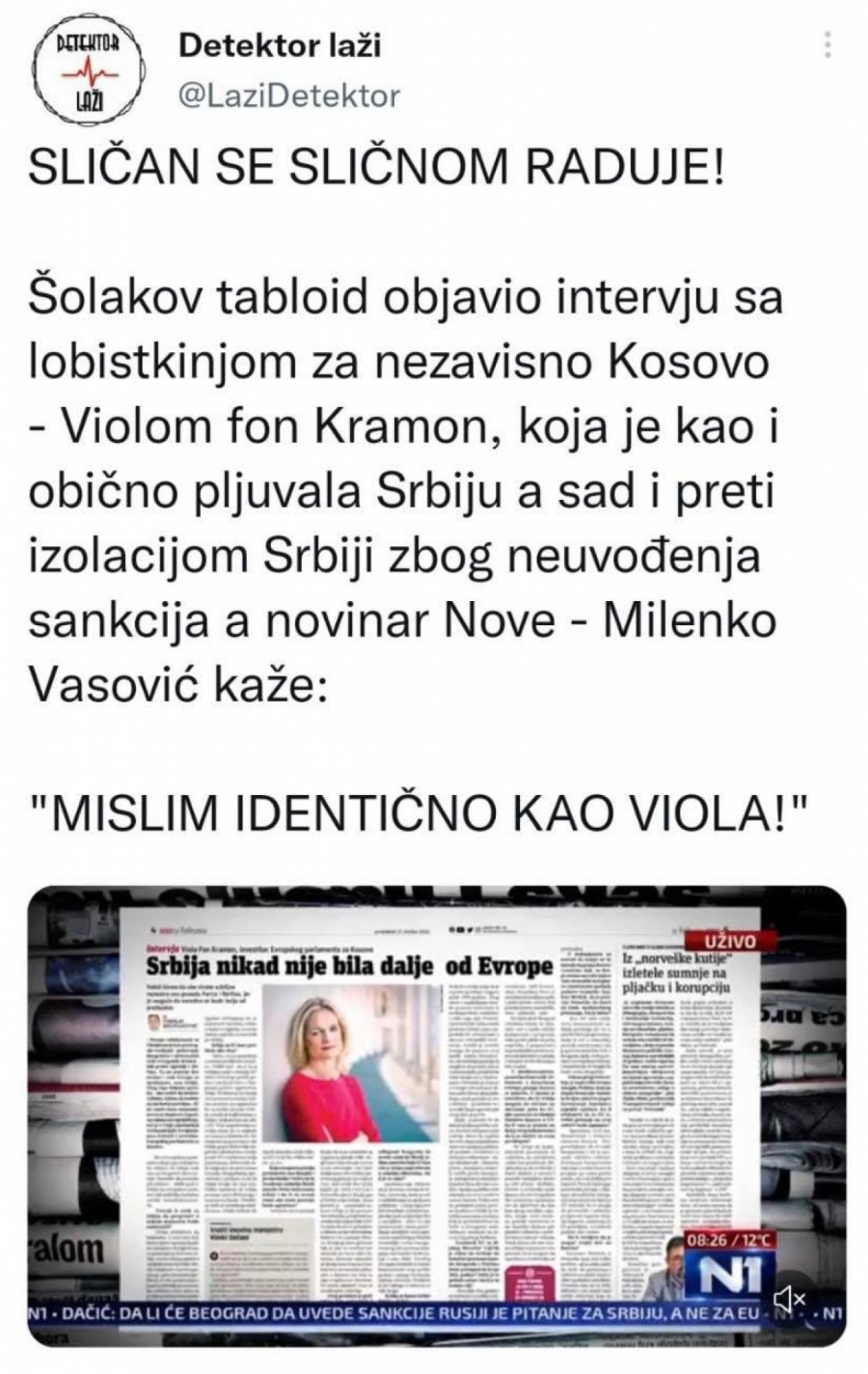 SLIČAN SE SLIČNOM RADUJE Viola fon Kramon pljuvala Srbiju, Vasović odmah potrčao da je podrži!