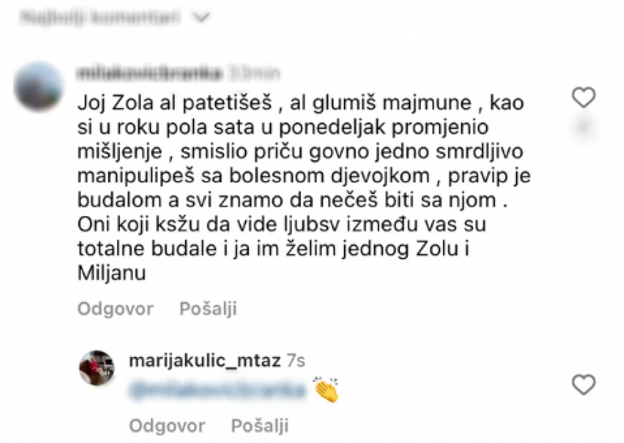 PATETIŠEŠ MAJMUNE Oštri napadi na Zolin emotivni govor o Miljani, Marija Kulić podržala ovo, šok