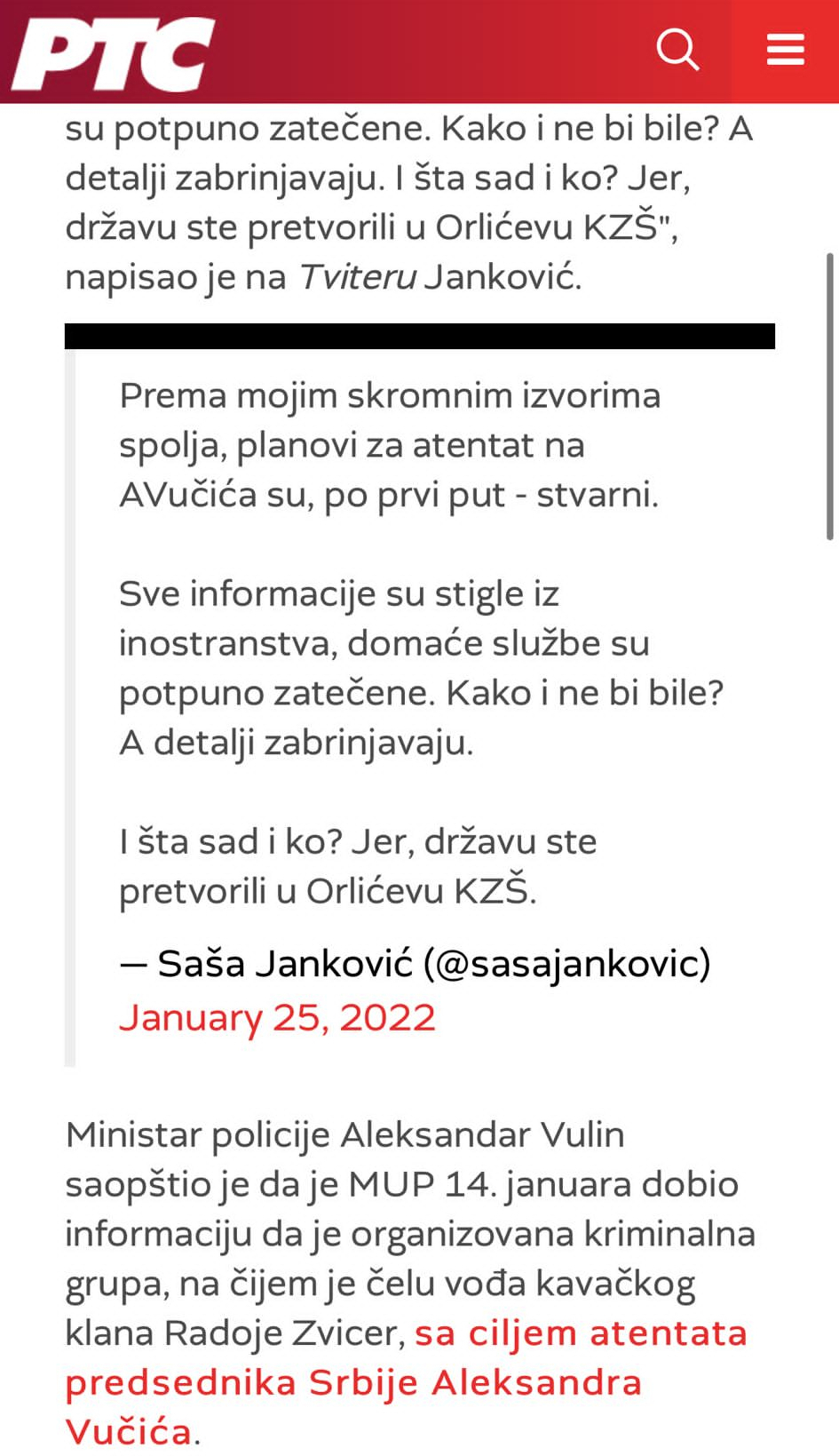 SAŠA JANKOVIĆ UPOZORIO NA ATENTAT NA VUČIĆA Bivši predsednički kadidat ukazao na plan protiv predsednika Srbije još u januaru!