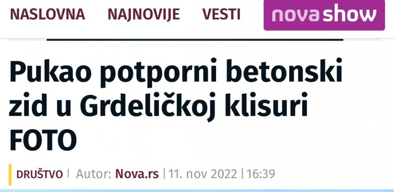 "KORIDORI SRBIJE" SE OGLASILI POVODOM LAŽNE VESTI Nikakve pukotine na potpornim zidovima u Grdelici ne postoje