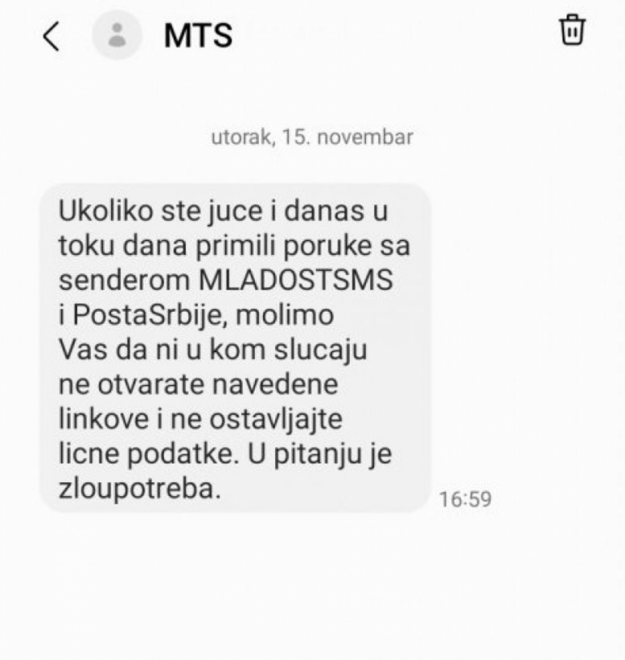 UPOZORENJE ZA GRAĐANE SRBIJE Ako ste dobili ovakvu poruku ne nasedajte - u pitanju je prevara
