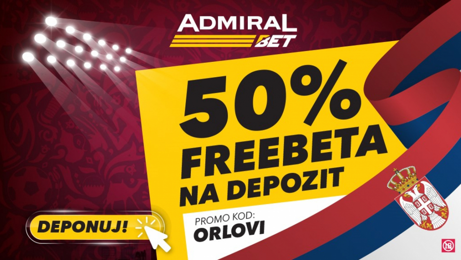 ZA "ORLOVE" NAVIJAJ FREEBET OSVAJAJ U ADMIRALBET-U Samo danas, preuzmite čak 50% freebet-a na prvi dnevni depozit na AdmiralBet onlajn nalogu uz promo kod ORLOVI