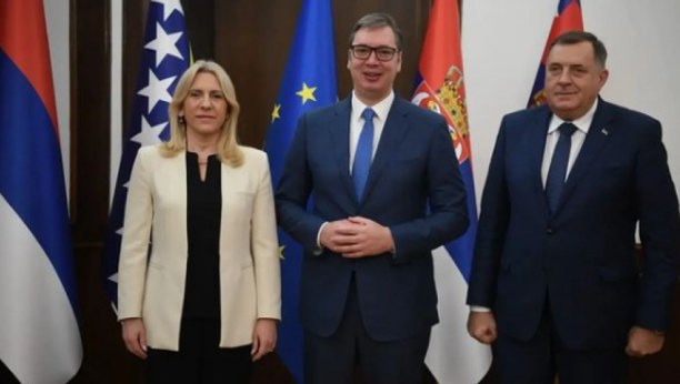 RAZGOVARALI SMO O INFRASTRUKTURNIM PROJEKTIMA  Vučić nakon sastanka sa Cvijanović i Dodikom