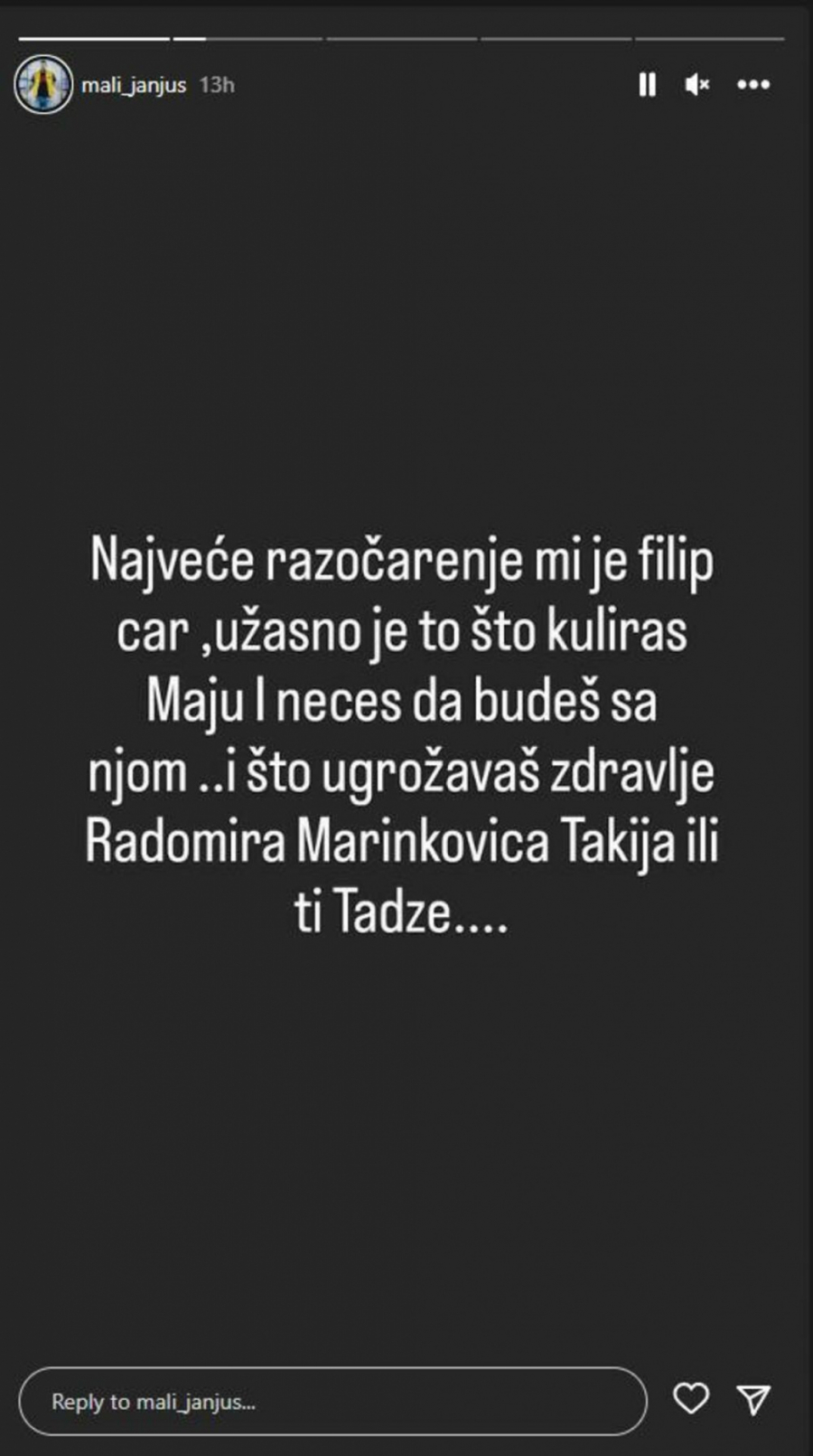 UŽASNO JE ŠTO KULIRAŠ MAJU! Hit objava Janjuša, opleo po Caru, pa spomenuo i Takija (FOTO)