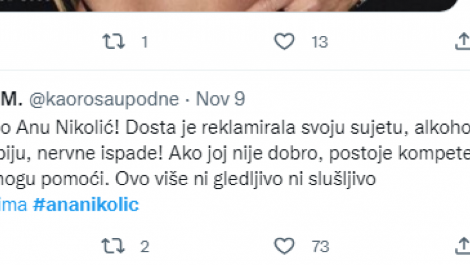 Ana Nikolić Tviter komentari 