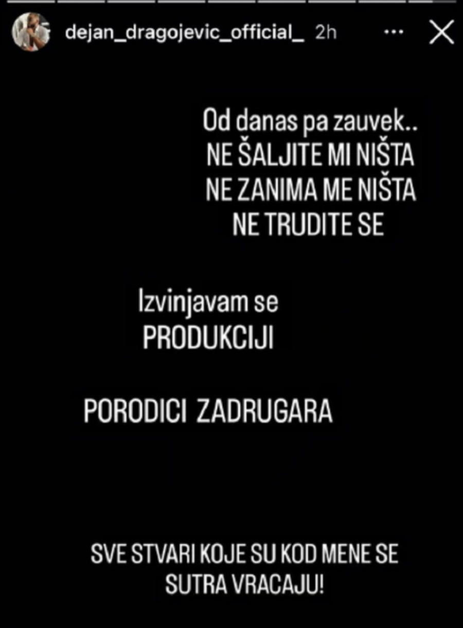 IZVINJAVAM SE PRODUKCIJI Dejan otkrio šta će uraditi sa Aleksandrinim stvarima