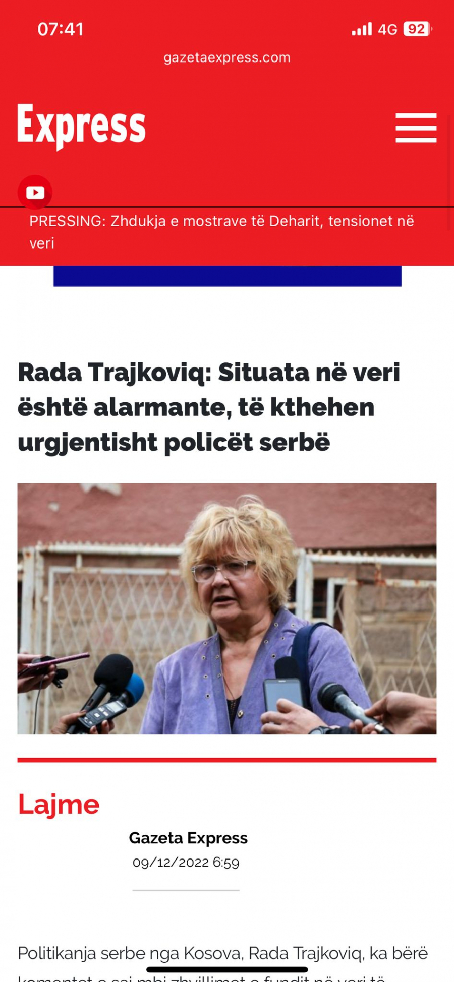 RADA TRAJKOVIĆ GLAVNA KURTIJEVA PROMOTERKA U ŠIPTARSKIM MEDIJIMA! Optužuje državu Srbiju za bezbednosni vakuum, a ne Kurtija koji sa ROSU okupira sever!