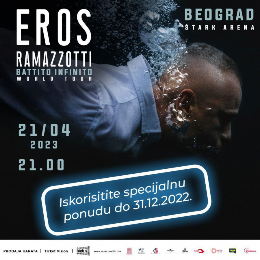 ISKORISTITE SPECIJALNU PONUDU ZA KONCERT INTERNACIONALNE ZVEZDE EROSA RAMACOTIJA U ŠTARK ARENI