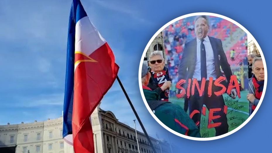 VIJORI SE ZASTAVA STARE JUGE U RIMU - Navijač Zvezde došao da isprati  Mihajlovića na večni počinak (VIDEO)